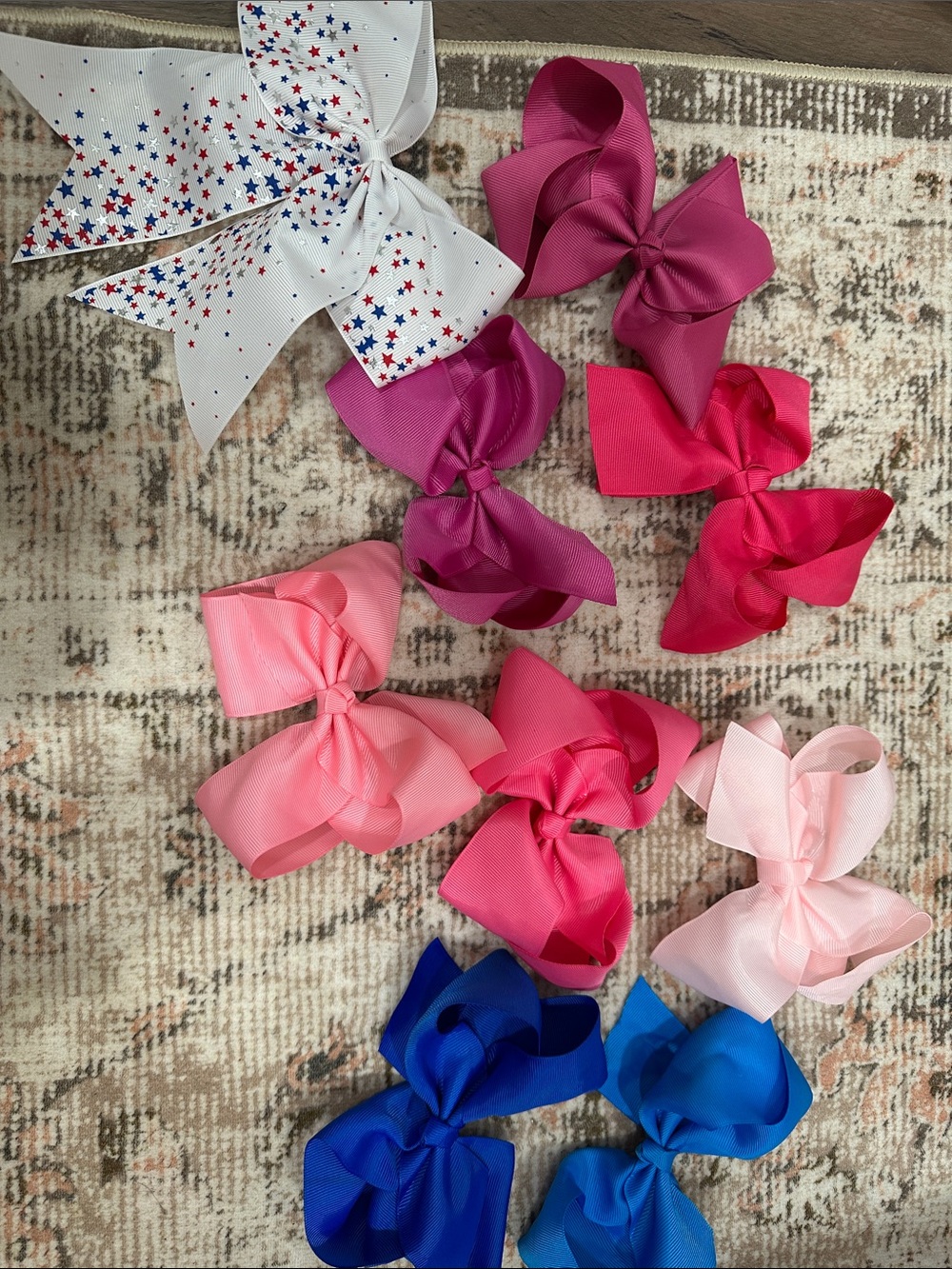 Amazon Girls Star-Print White Bow and Assorted Pink & Blue Hair Bow Set